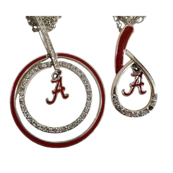 ALABAMA CRIMSON TIDE CHAIN PENDANT NECKLACE JEWLERY SET SILVER RED A ROLL TIDE - Picture 1 of 4